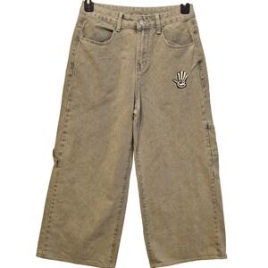 Mens Wide Leg Skater Carpenter Jeans Tan Graphic Patchwork Baggy Y2K CEI0003BO M